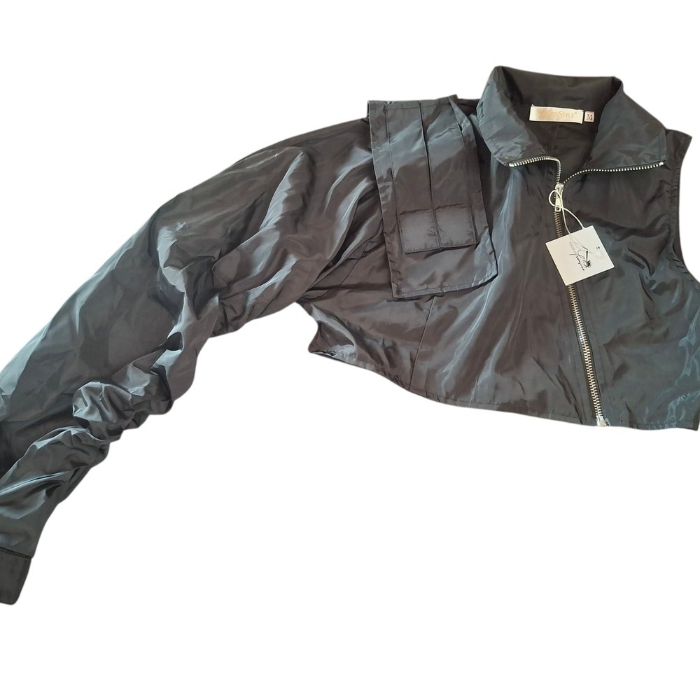 One sleeve Black Utility Jacket for Women